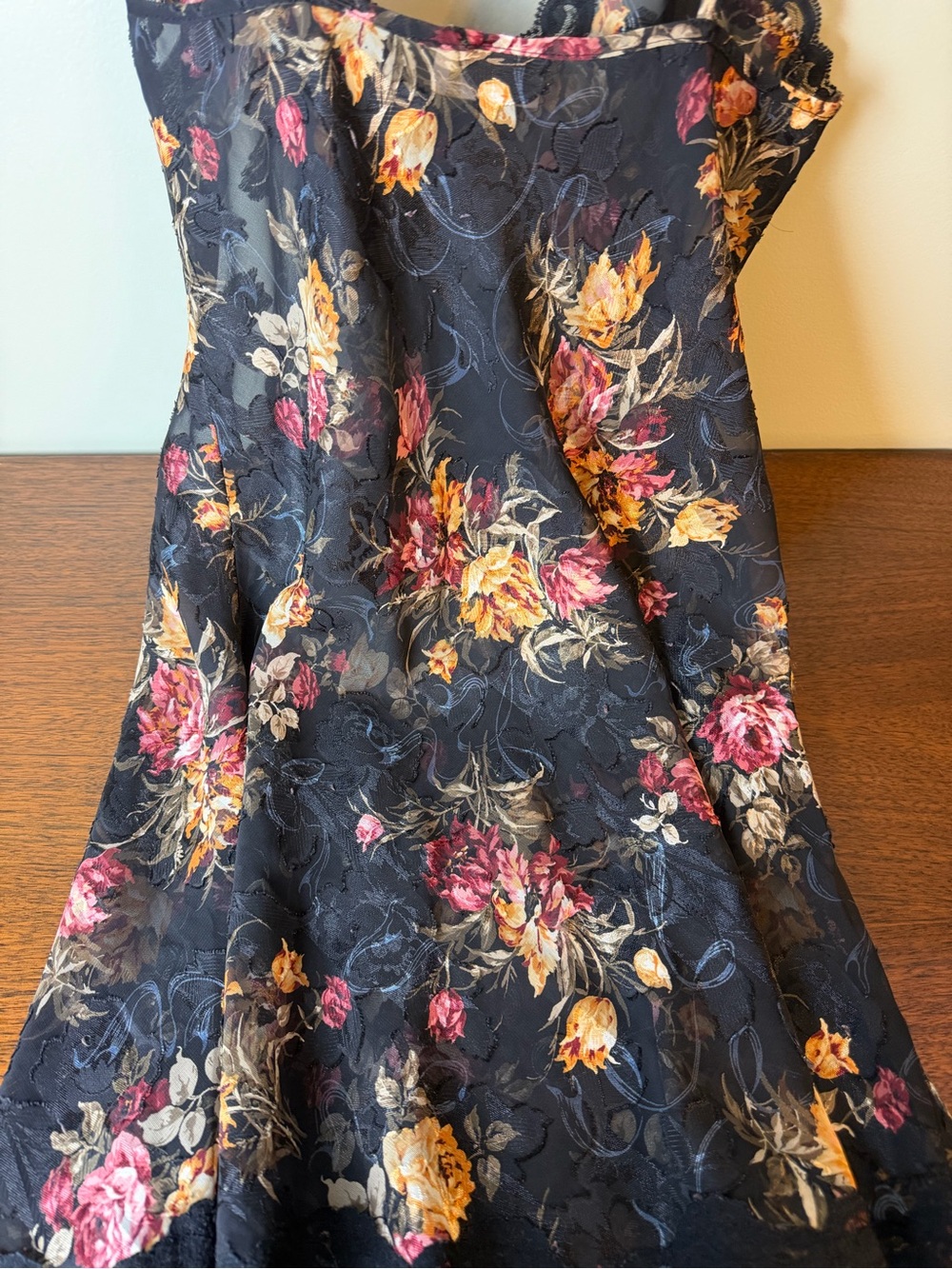 VTG 90s L.A. Intimates Floral Burnout Mesh Slip Dress Lace Ribbon Rose S